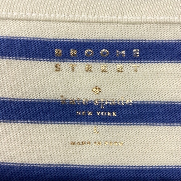Kate Spade Stripe Brooke Street Ruffle Blue & Cream Pima Cotton Top Large - Picture 8 of 9